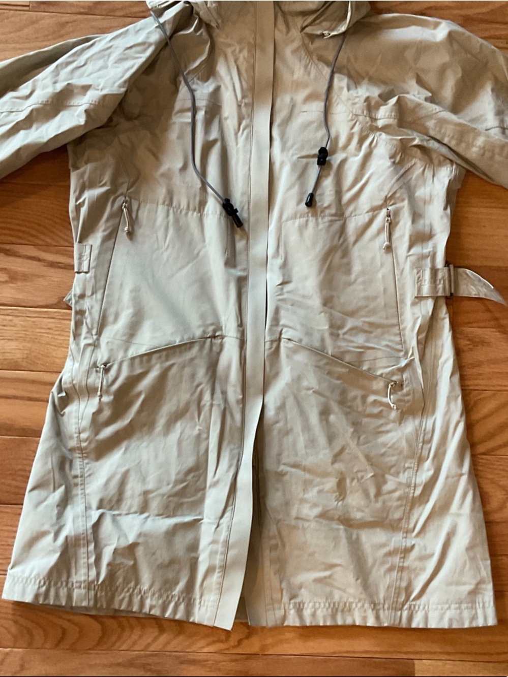 REI Women’s Lightweight stowaway Hood Raincoat Cream trench NWOT XS zip pockets - Picture 6 of 13